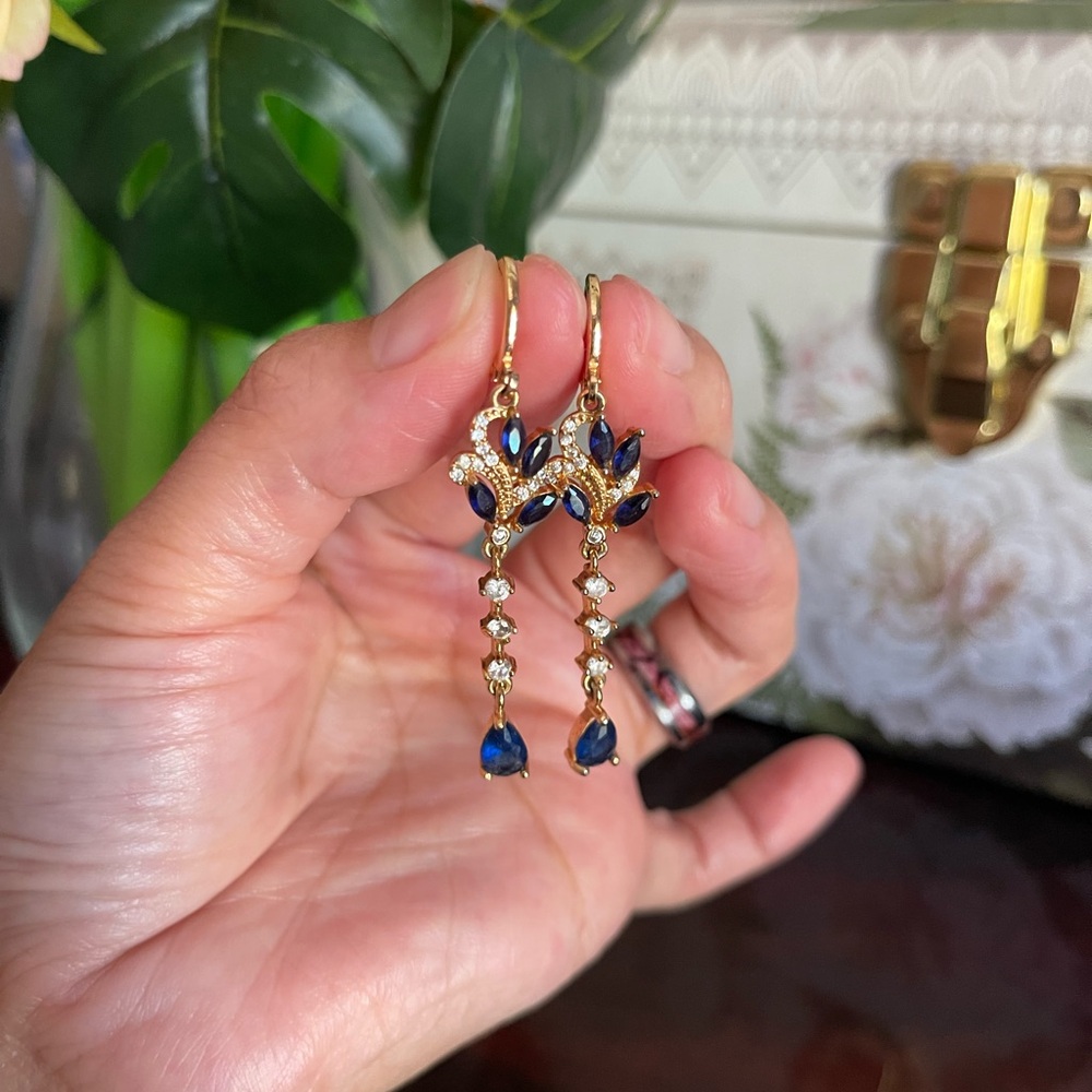 Elegant Gold and Blue Drop Earrings